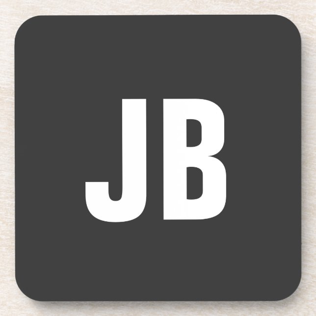 Trendy plain simple bold monogram initials black beverage coaster (Front)