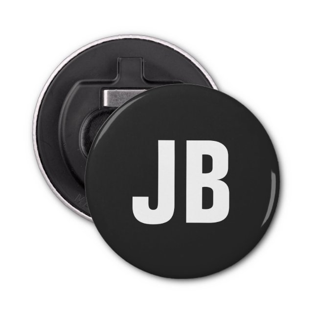 Trendy plain simple bold monogram initials black bottle opener (Front)