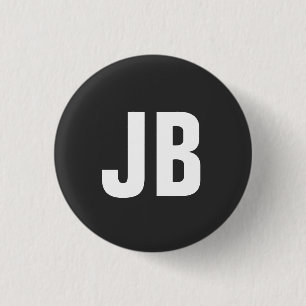 Trendy plain simple bold monogram initials black button