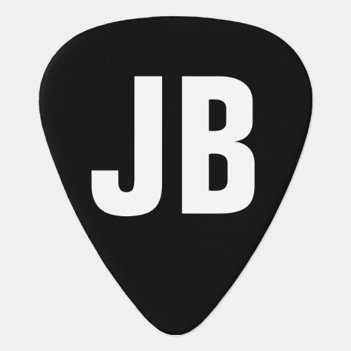 Trendy plain simple bold monogram initials black guitar pick