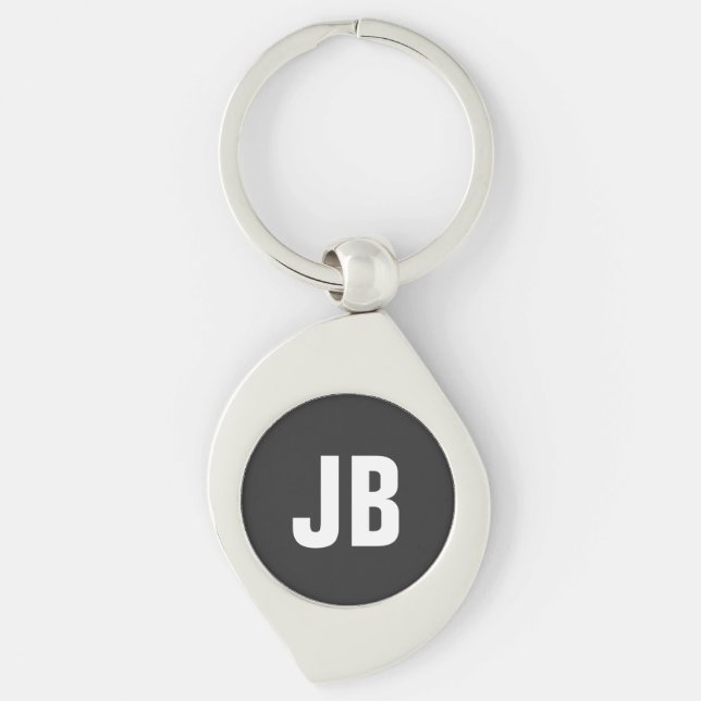 Trendy plain simple bold monogram initials black keychain (Front)