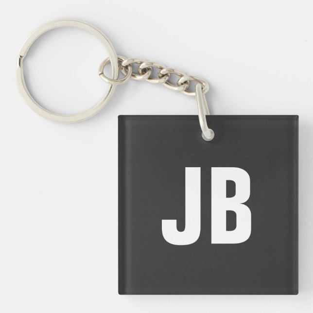Trendy plain simple bold monogram initials black keychain (Front)