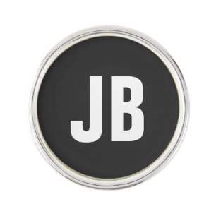Trendy plain simple bold monogram initials black lapel pin