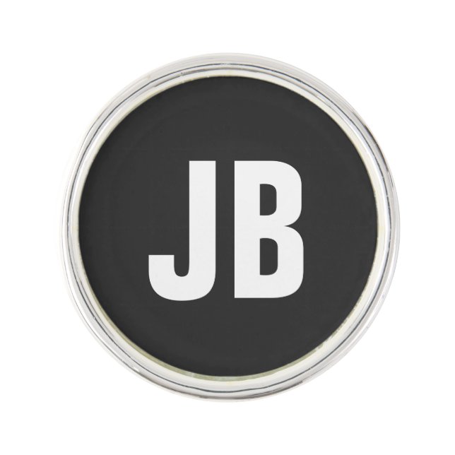 Trendy plain simple bold monogram initials black lapel pin (Front)