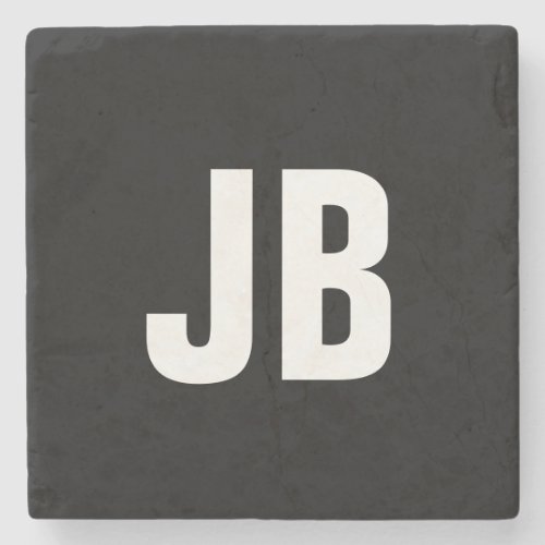 Trendy plain simple bold monogram initials black stone coaster
