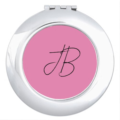 Trendy plain simple bold monogram initials pink compact mirror