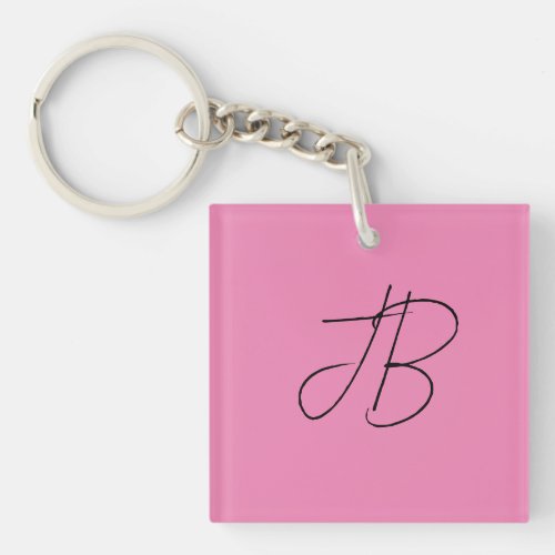 Trendy plain simple bold monogram initials pink keychain