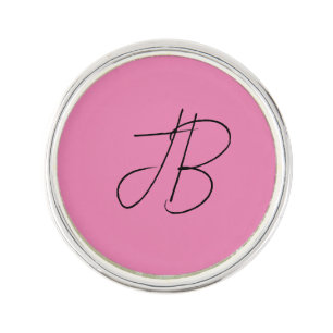 Trendy plain simple bold monogram initials pink lapel pin