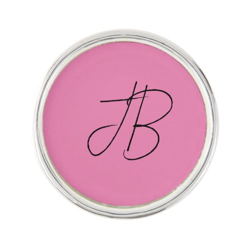 Trendy plain simple bold monogram initials pink lapel pin