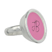 Trendy plain simple bold monogram initials pink ring (Side)