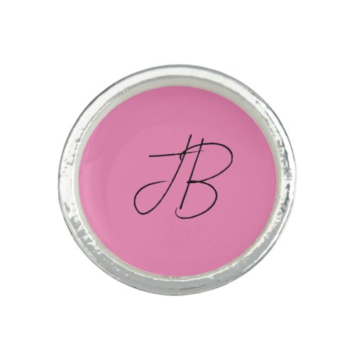 Trendy plain simple bold monogram initials pink ring