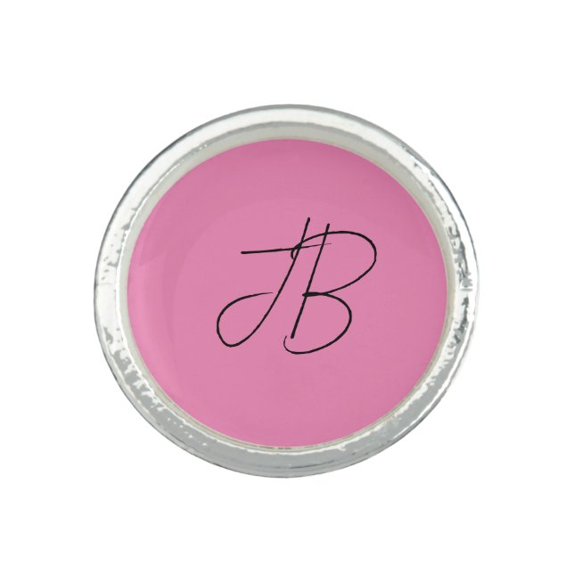 Trendy plain simple bold monogram initials pink ring (Front)