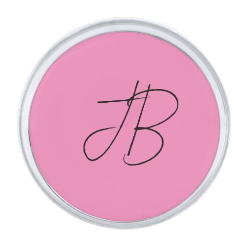Trendy plain simple bold monogram initials pink silver finish lapel pin