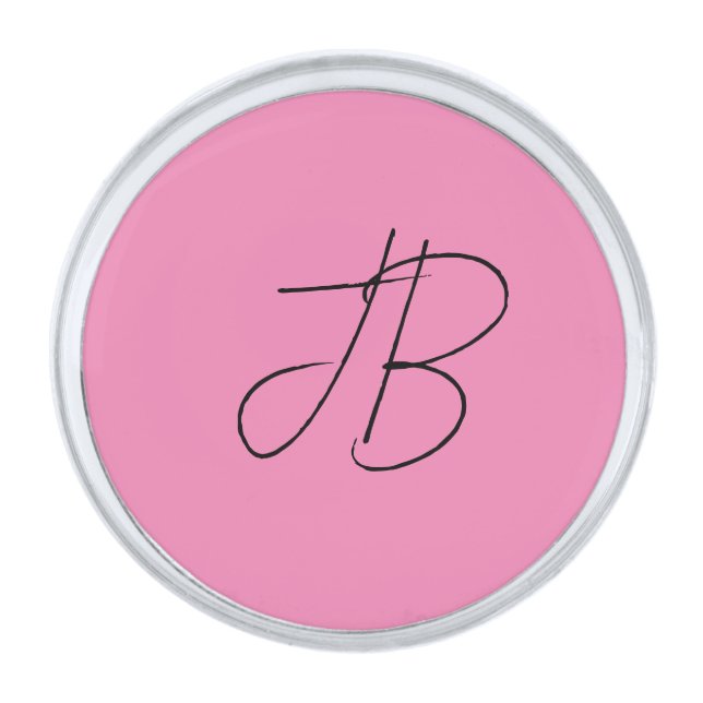 Trendy plain simple bold monogram initials pink silver finish lapel pin (Front)