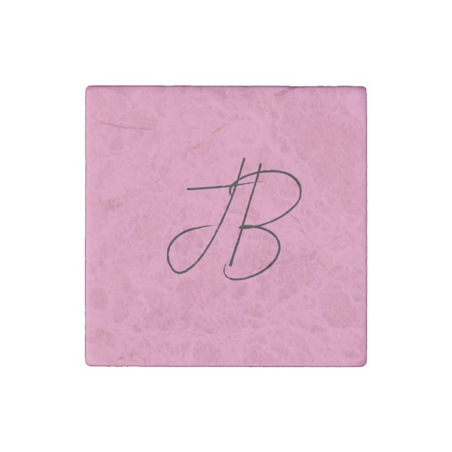 Trendy plain simple bold monogram initials pink stone magnet (Front)