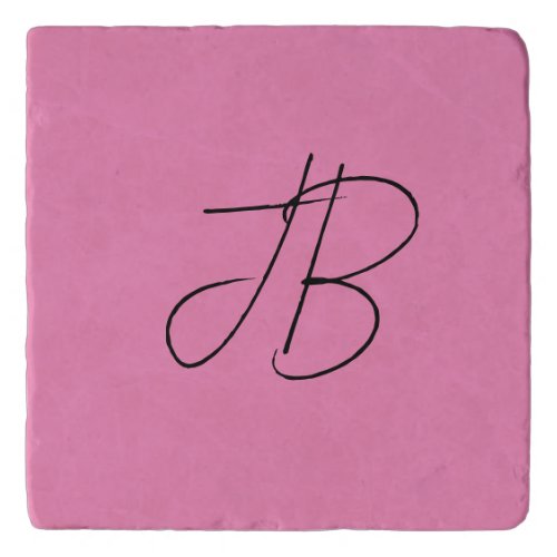Trendy plain simple bold monogram initials pink trivet