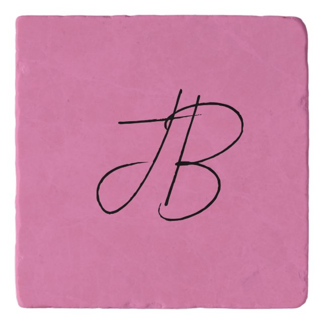 Trendy plain simple bold monogram initials pink trivet (Front)