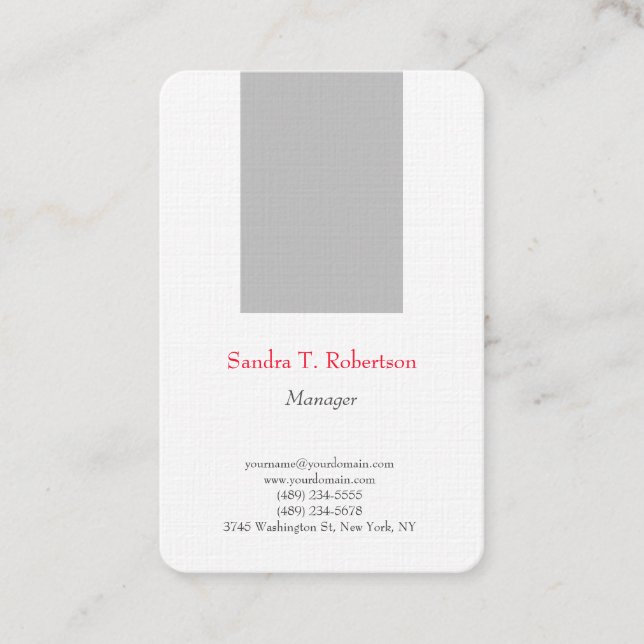 Trendy plain simple minimalist silver grey white business card (Front)