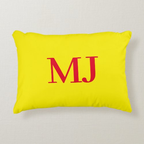 Trendy plain simple yellow red monogram initials accent pillow