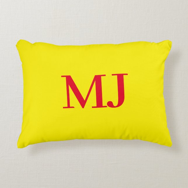 Trendy plain simple yellow red monogram initials accent pillow (Front)
