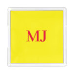 Trendy plain simple yellow red monogram initials acrylic tray