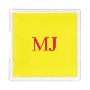 Trendy plain simple yellow red monogram initials acrylic tray