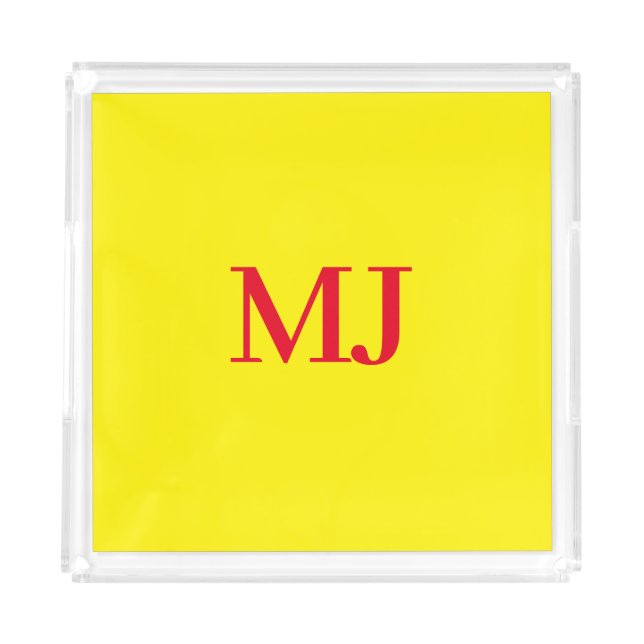 Trendy plain simple yellow red monogram initials acrylic tray (Front)