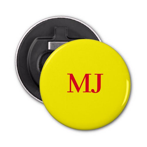 Trendy plain simple yellow red monogram initials bottle opener