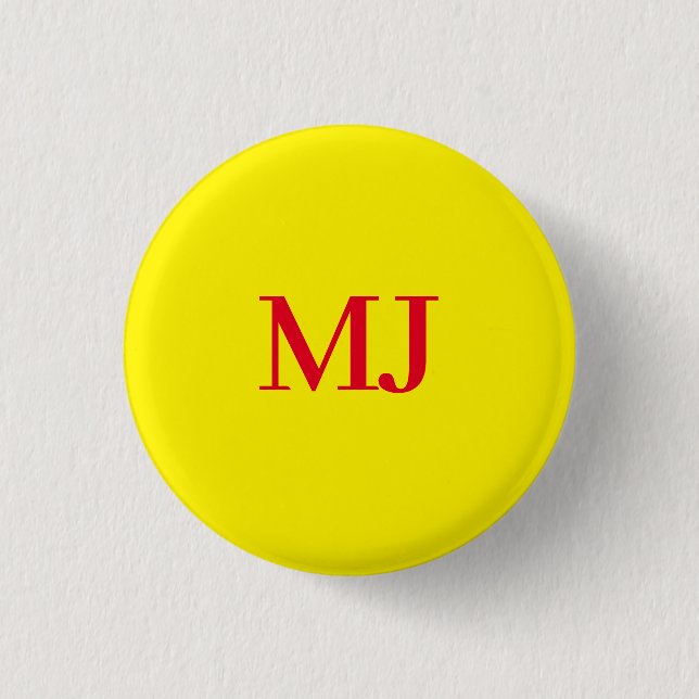 Trendy plain simple yellow red monogram initials button (Front)