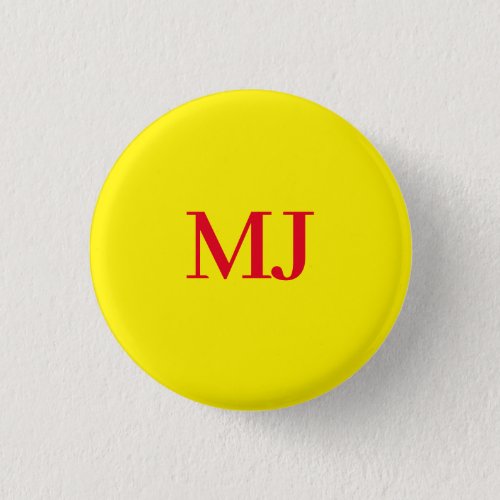 Trendy plain simple yellow red monogram initials button