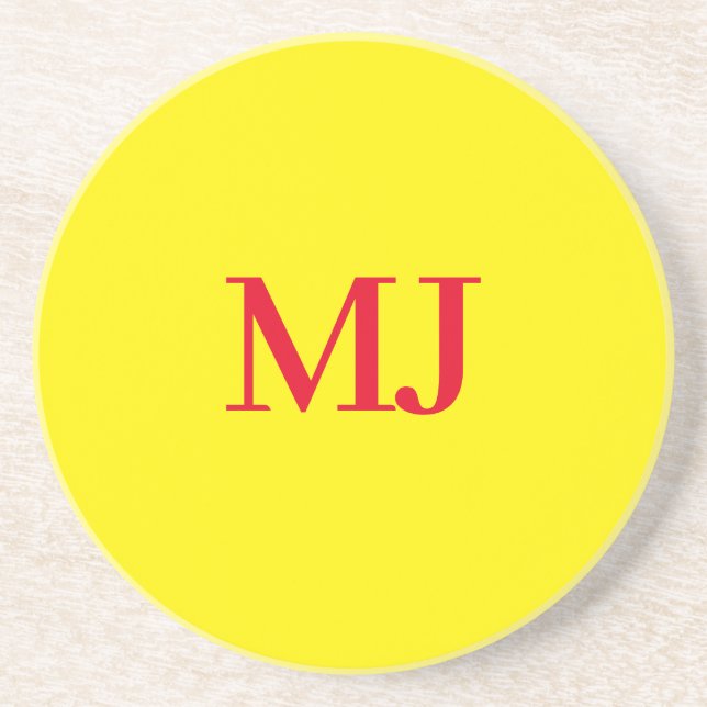 Trendy plain simple yellow red monogram initials coaster (Front)