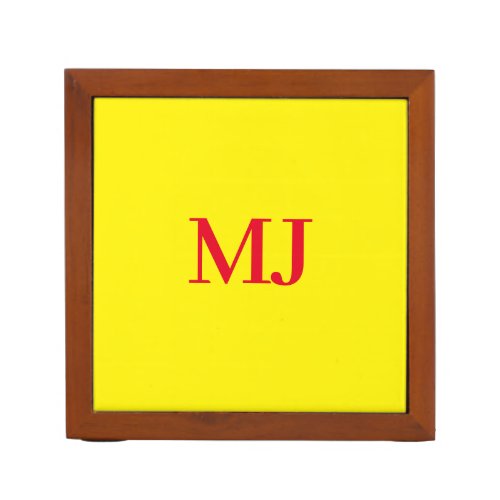 Trendy plain simple yellow red monogram initials desk organizer