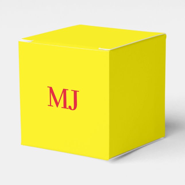 Trendy plain simple yellow red monogram initials favor boxes (Front Side)