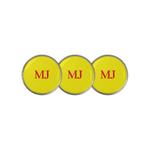 Trendy plain simple yellow red monogram initials golf ball marker