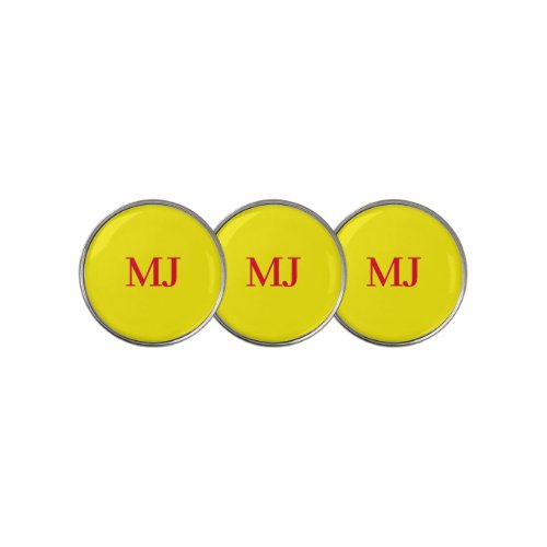 Trendy plain simple yellow red monogram initials golf ball marker