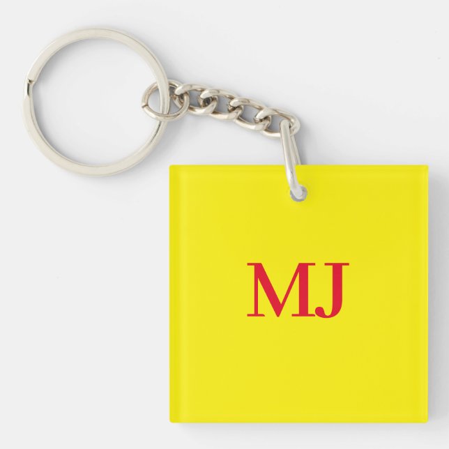 Trendy plain simple yellow red monogram initials keychain (Front)