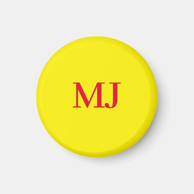 Trendy plain simple yellow red monogram initials magnet (Front)