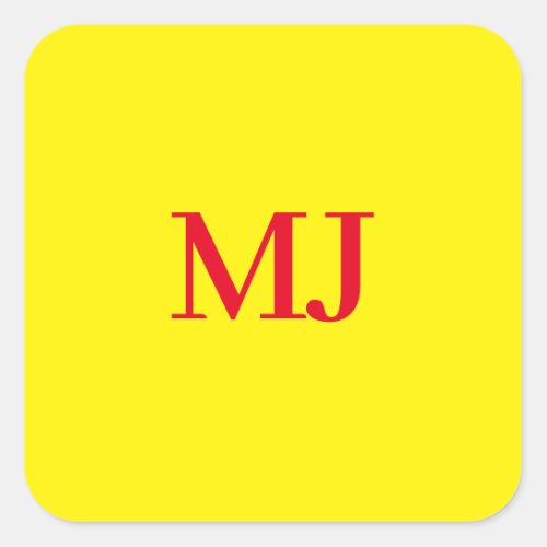 Trendy plain simple yellow red monogram initials square sticker