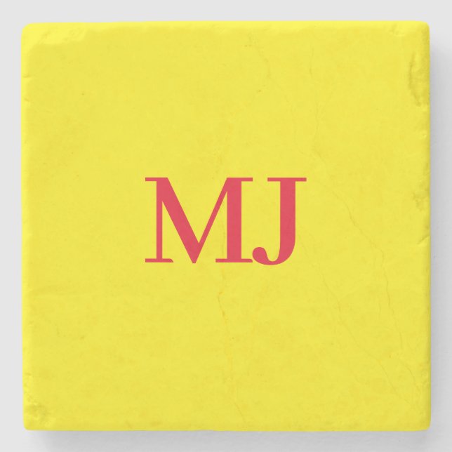 Trendy plain simple yellow red monogram initials stone coaster (Front)