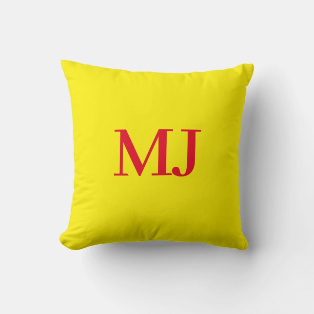 Trendy plain simple yellow red monogram initials throw pillow (Front)