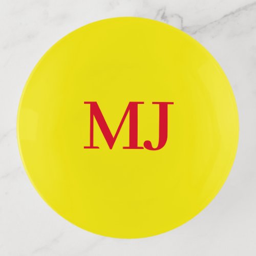 Trendy plain simple yellow red monogram initials trinket tray