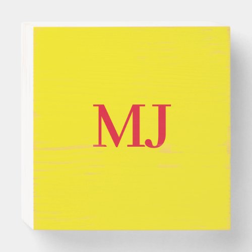 Trendy plain simple yellow red monogram initials wooden box sign