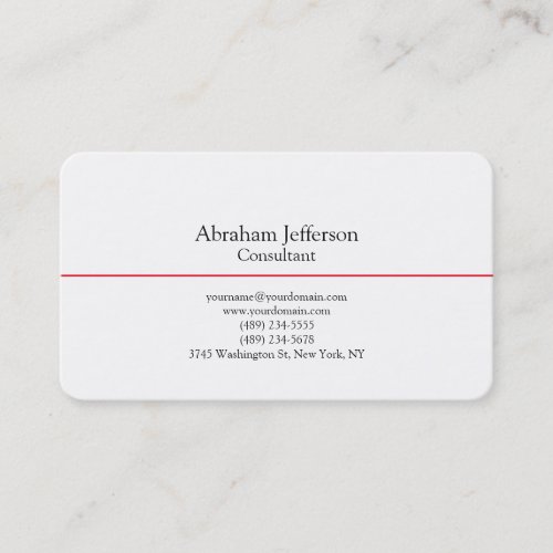 Trendy Plain Stylish Black White Red Simple Business Card