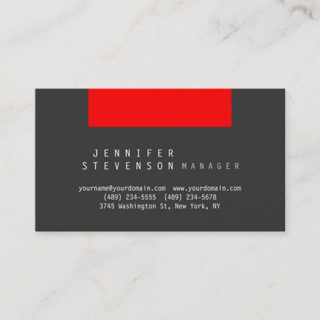 Trendy Plain Stylish Gray Red Clean Business Card (Front)
