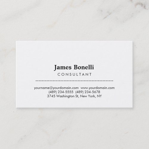 Trendy Plain White Consultant Business Card