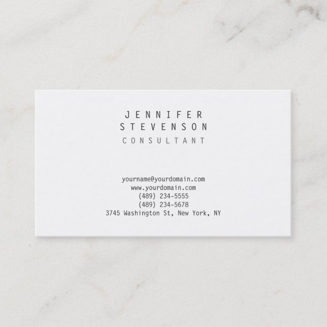 Trendy Plain White Contemporary Business Card (Front)