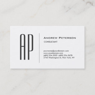 Trendy Plain White Gray Monogram Business Card
