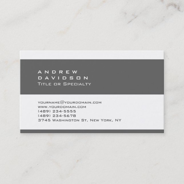 Trendy Plain White Gray Striped Business Card (Front)