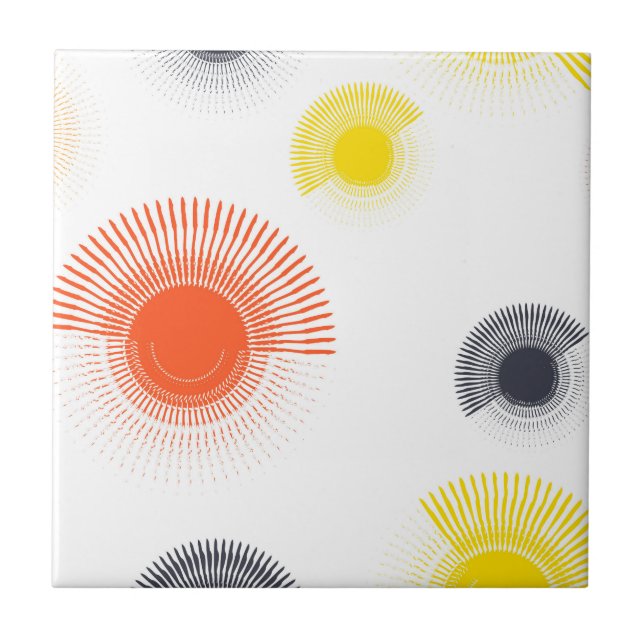 Trendy, playful, lively, cool, circular geometric ceramic tile (Front)