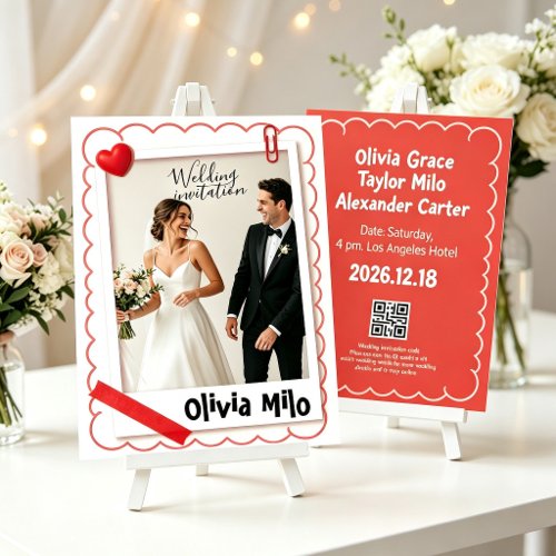 Trendy Polaroid Scrapbook Style Wedding  Invitation